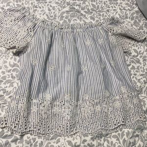 pinstripe off the shoulder top